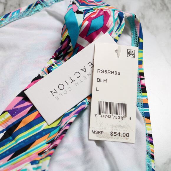 Kenneth Cole Bikini Bottom Tribal Print Shirred Hipster Sash Tab Swimwear Size L - Picture 7 of 9